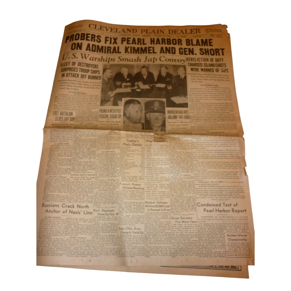 Vintage 1942‎ Cleveland Plain Dealer Newspaper Pearl Harbor Report WWII History
